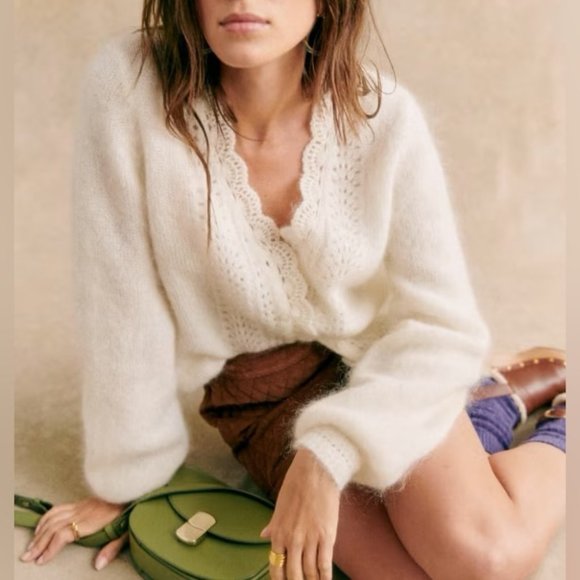 Sezane Sweaters - NEW Sezane Angelie Cardigan Sweater Crochet in  Ecru Ivory | size S